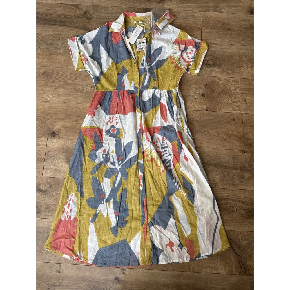DOLMA NWT s Brigitte multicolor cotton maxi shirt dress short sleeved teacher